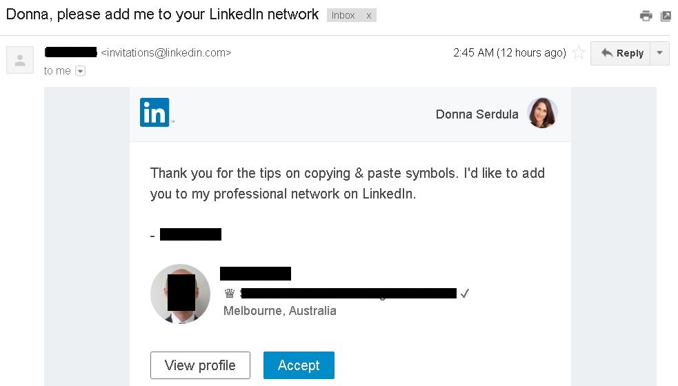 LinkedIn's Invitation to Connect Notification email