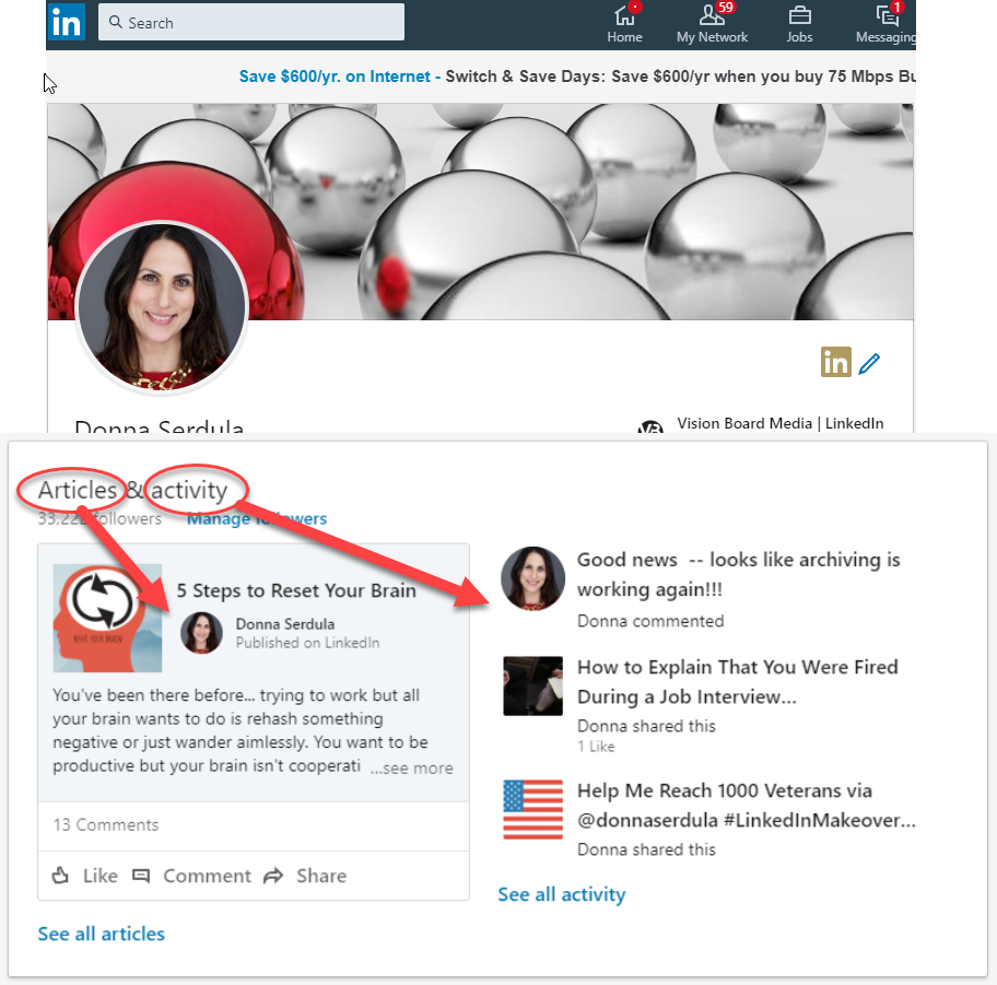 Your LinkedIn activity is visible on your LinkedIn profile